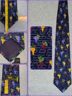 Alynn Neckwear Wine Grapes Silk Tie Navy